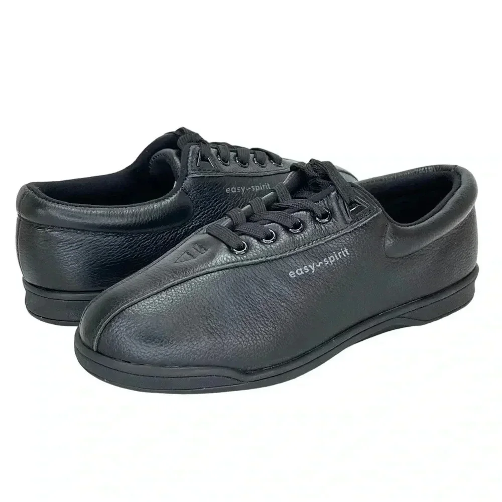 Easy Spirit Esap1 Black Leather Womens Sneakers Size 6.5W
